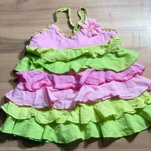 Kate Mack pink and lime‎ green halter top ruffles size 12m